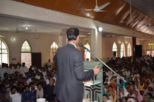 Photo of Rev. Maurice Shahbaz during Prisons Mission Society's program of The role of society in rehabilitation of prisoners and their families at Presbyterian Church Faisalabad, Pakistan